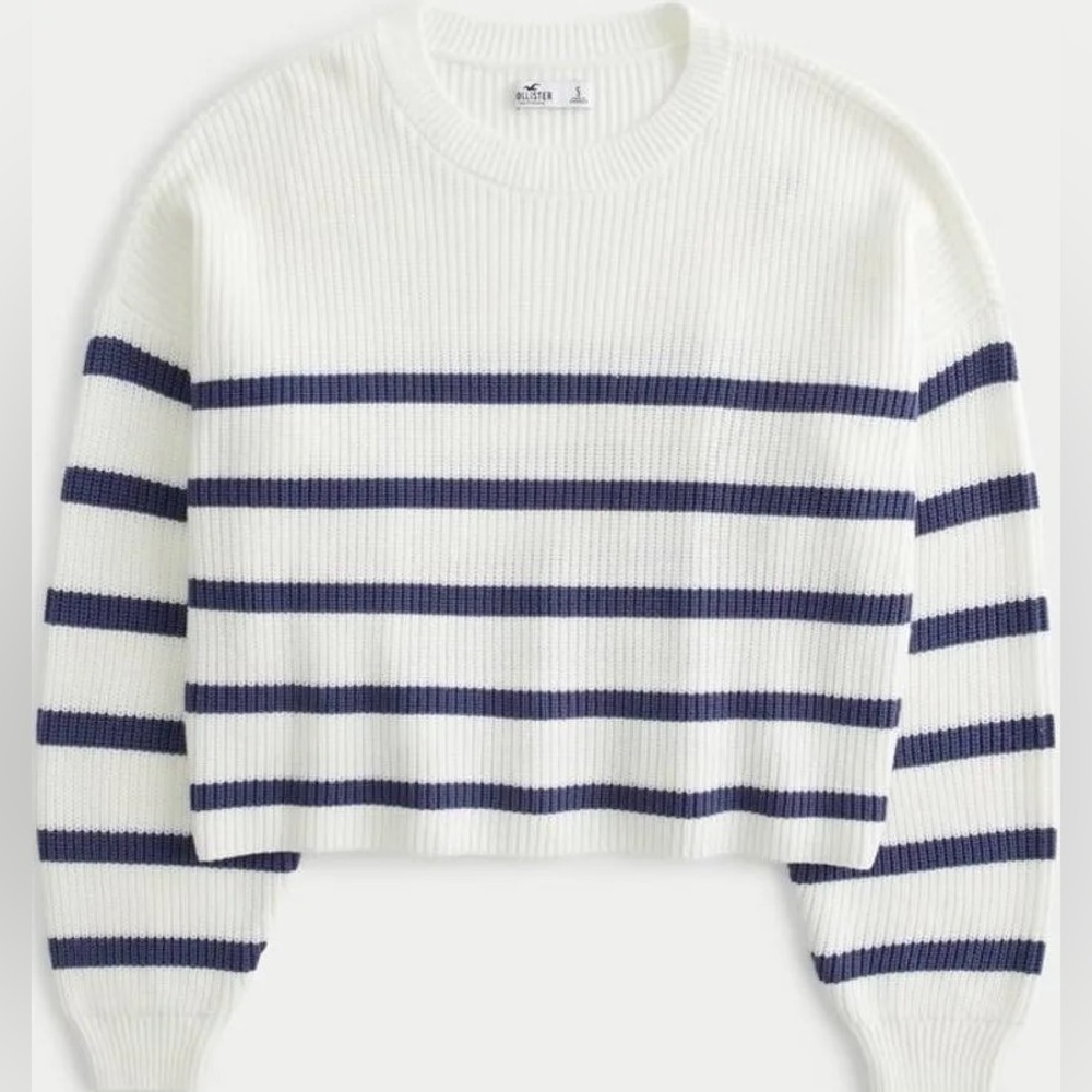 Hollister Easy Crew Sweater Navy Stripe Size Small